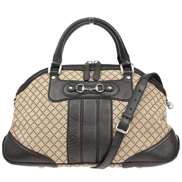 GUCCI Logo Diamante 2Way Shoulder Hand Bag Canvas Leather Brown Italy 88KA685 - Picture 1 of 16